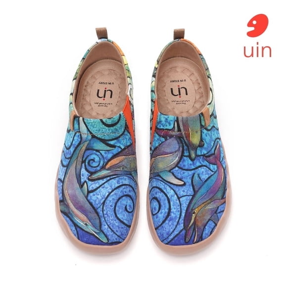 UIN Women's Slip On Sneakers Casual Loafers Knitted Art Painted Comfort Soft Walking Shoes
