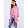 thumbnail image 3 of DARING DIVA Women's High Low Chiffon 3/4 Sleeve Top S Dark Pink, 3 of 7