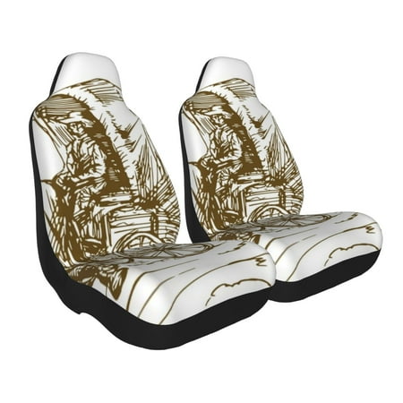 Goofa Western Scenery With Old Wagon Printed Car Seat Covers Automotive Seat Covers for Cars Trucks and SUVs Quick Setup Universal Fit Elastic Seat Covers-1