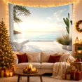 thumbnail image 3 of Mediterranean Coastal Terrace, Ocean & Palm Vistas, Serene Calming Minimalist for Beach Lovers, Coastal Home Decor Housewarming Gift Tapestry Wall Hanging for Bedroom, Living Room, 3 of 7