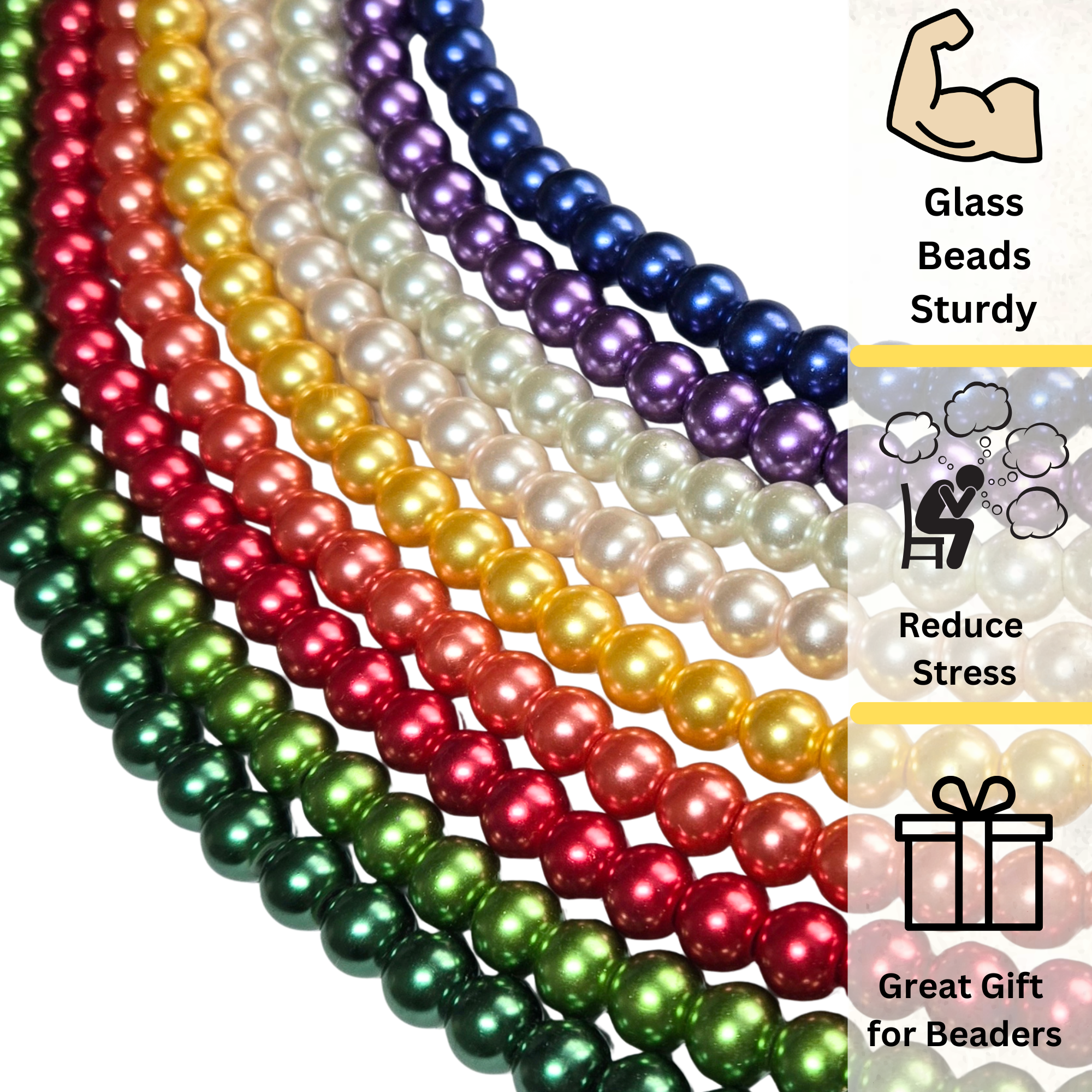 Glass Pearl Beads Round 8mm Bulk, DIY Jewelry Windchime Making Supplies, Birthday Gift for Beaders, Asst, 1000 Pcs, 1.5 Lb