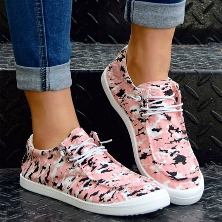 

Women‘s Flat Lace-up Canvas Shoes Round Toe Slip On Loafers Low Top Boat Shoes Casual Walking Shoes