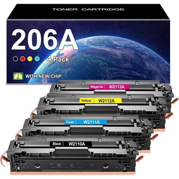 High Yield 206A Toner Cartridges (with Chip) Compatible Replacement for 206A 206X for Color Pro MFP M283fdw M283cdw M282nw Pro M255dw M255nw M283 M255 M282 Printer Toner (4 Pack)