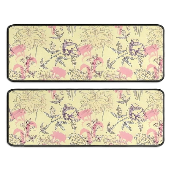 Kitchen Rugs Sets Of 2,Pioneer Flower Floral Print Pattern Anti Fatigue Kitchen Mat Rugs Non Slip Washable,Decorative Kitchen Floor Mats for Kitchen,Sink,Laundry,17"x47" 17"x47"