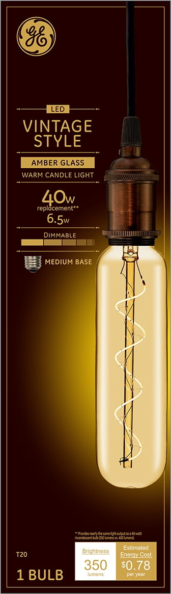 GE Vintage Style LED Light Bulb, Amber Glass Finish, Warm Candle Light, 40 Watt Equivalent, Medium Base, Dimmable (1 Pack)