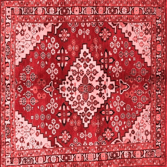 Ahgly Company Indoor Square Medallion Red Traditional Area Rugs, 7' Square