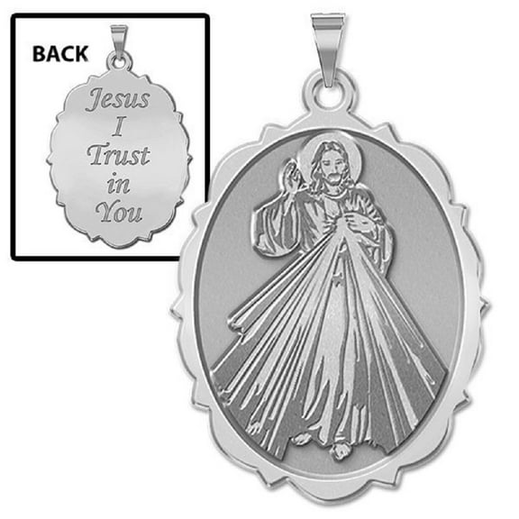 Picturesongold.Com Divine Mercy Doubled Sided Scallopped Medal Female Adult-3/4 x 1" Sterling Silver