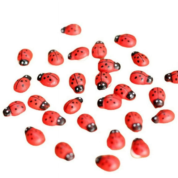 100Pcs Painted Mini Wooden Ladybug Flatback Miniature Figurine Embellishments DIY Craft Fairy Garden Bonsai Ornament