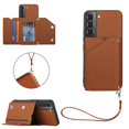 thumbnail image 1 of Feishell Fit for Samsung Galaxy S22 5G Phone Case with Wrist Strap,Shockproof Premium PU Leather Back Magnetic Buckle Flip Kickstand Credit Card Slots Anti-Scratch Protective Cover,Brown, 1 of 6