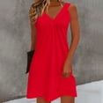 thumbnail image 6 of cocolona Womens Summer Mini Dress Fashion Casual Sleeveless V-neck Pleated Sundress Vacation Beach Dress, 6 of 6