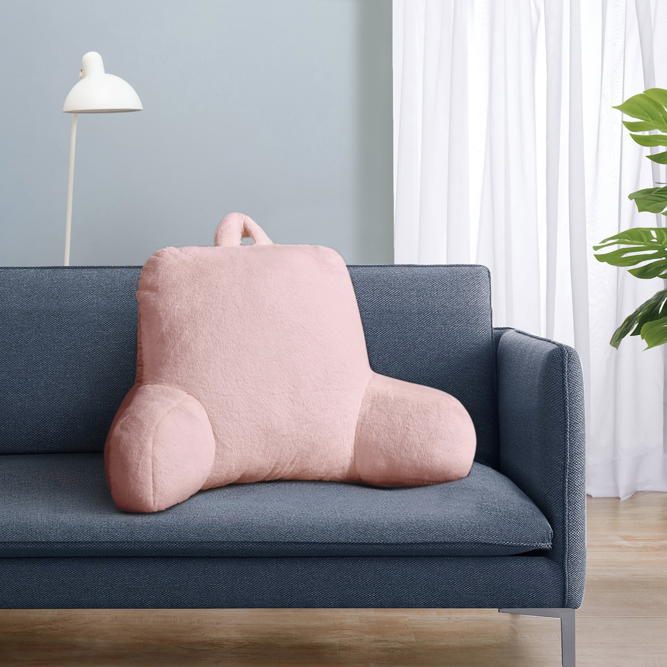 Mainstays Faux Fur Plush Bedrest Pillow, Specialty Size, Peach Pink