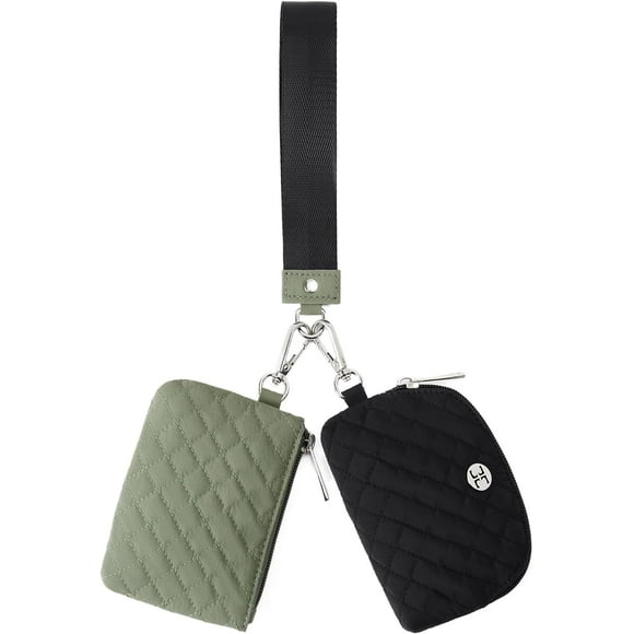 shiyou-Mini Zip Around Wristlet Wallets for Women Coin Purse Wristlet Keychain Dual Pouch Wallet Green Black