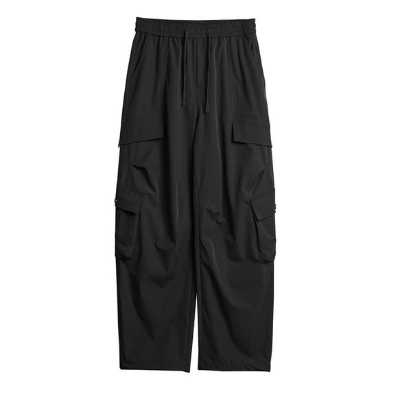 Kalauyu Men's Baggy Cargo Pants Elastic Waist Drawstring Cargo Pants Casual Joggers Hiking Pants with Pockets