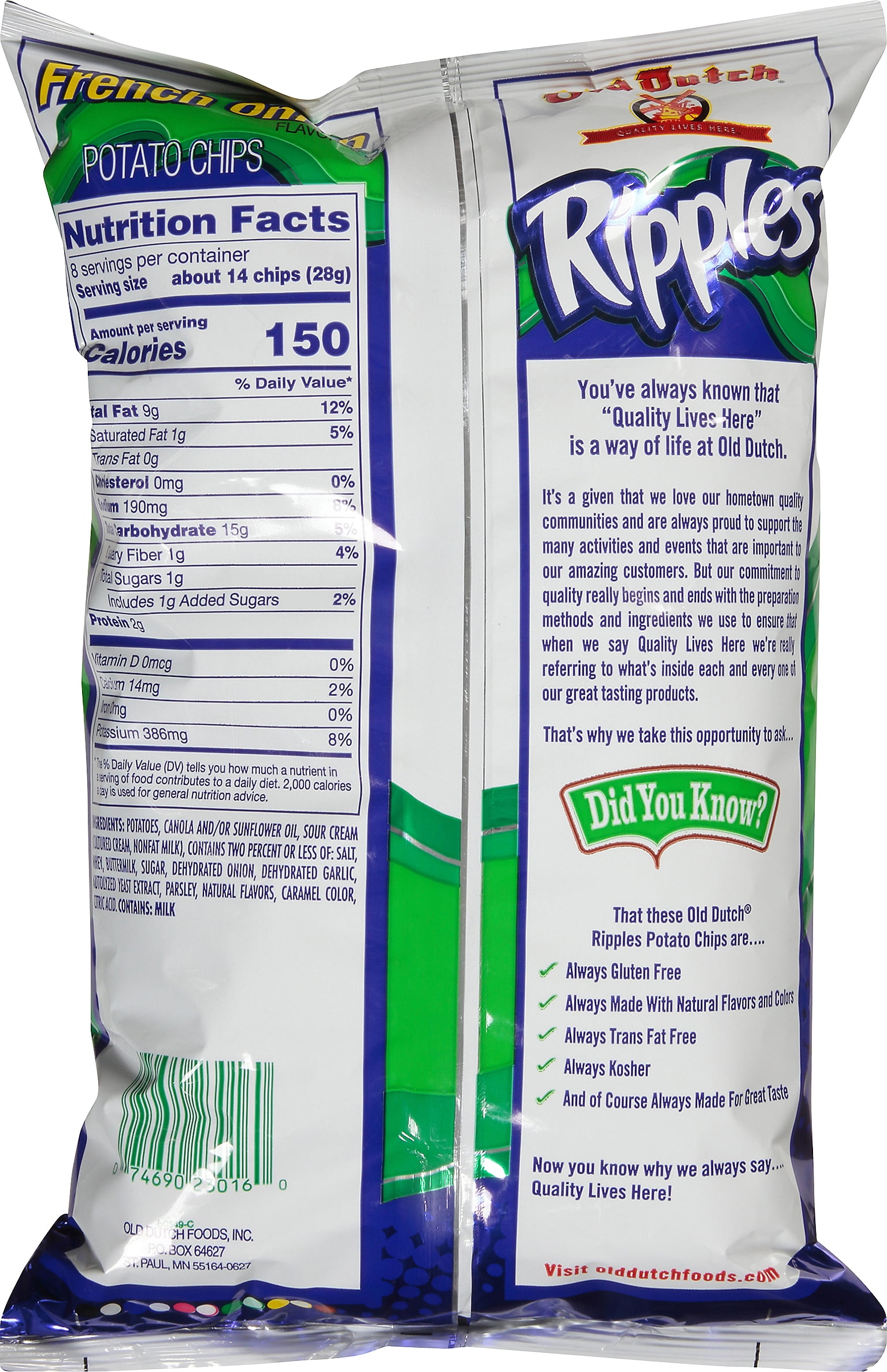 Old Dutch Ripples French Onion Flavored Potato Chips, 8 oz.