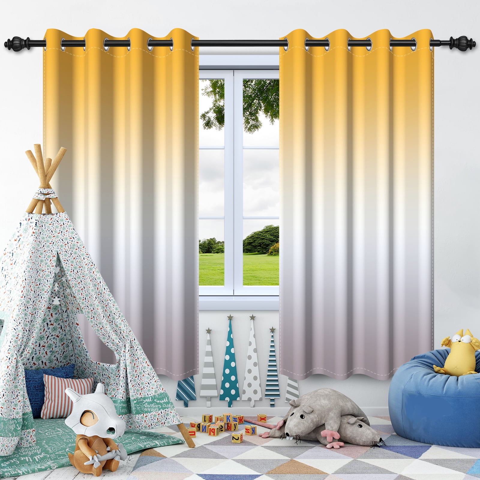 SUNOLIFE Yellow Gradien Blackout Curtains 2 Panels 84 Inch Ombre Darkening Window Curtains for Living Room Bedroom
