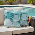 thumbnail image 4 of 2 Pack Outdoor Waterproof Throw Pillow Covers,Teal Marble Gradient Water Ripple Decorative Square Patio Pillowcases for Chair Couch Sofa 16x16in, 4 of 9