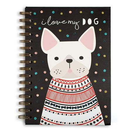 Dotted Spiral - I Love My Dog Hardcover Spiral Notebook, Glitter Dots