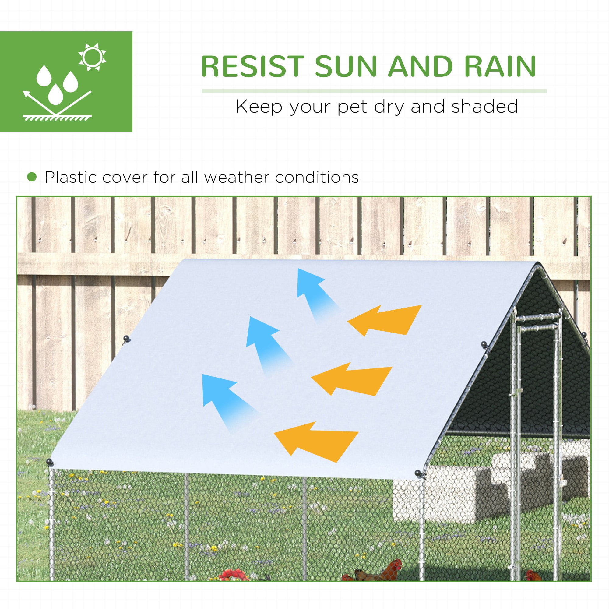 PawHut Galvanized Metal Chicken Coop Walk-in Enclosure w/ Cover for Outdoor