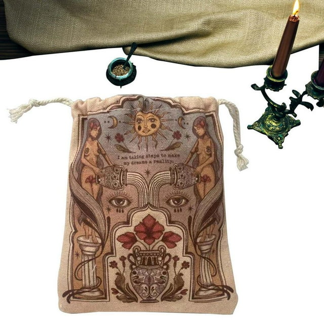 Tarot Card Holder Flannel Tarot Deck Bag Drawstring Pouch Mystical Drawstring Tarot Bag with Flower Pattern Portable Jewelry Pouch Bags for Tarot Deck Cards Dice newcomer