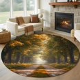 thumbnail image 2 of Brown Trees Large Area Rugs for Bedroom Living Room, Soft Non Slip Carpet Bedside Rug, Forest Art Decor Spring Summer Nature Leaf Round Floor Cover Kitchen Accent Rug 8' for Dining Room/Office, 2 of 9