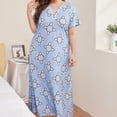 thumbnail image 7 of Baywell Plus Size Long Nightgown Women Short Sleeve Floral Printed Full Length Nightshirt Sleepwear V Neck Loungewear Loose Maxi Night Gowns Soft Sleep Dress XL-4XL, 7 of 7