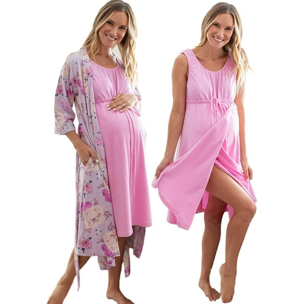 3 in 1 Maternity Labor Delivery Nursing Hospital Birthing Gown & Matching Robe, Delivery Robe