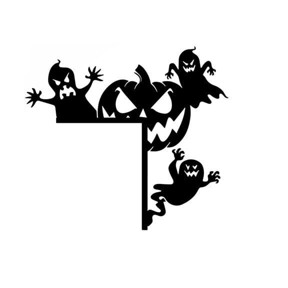 Cififendec Halloween Ghost Pumpkin Door Corner Topper, 9.84"×8.9", Spooky Metal Silhouette Frame Decor for Doorframe Mantel Cabinet Edge Styling