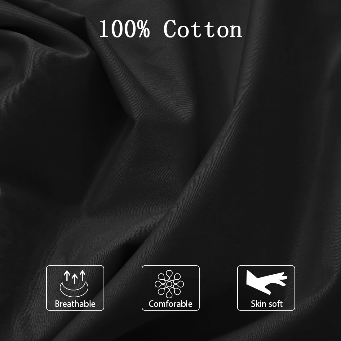 Unique Bargains 3 Pack 100% Cotton Body Pillow Cases Covers with Zipper Black 20" x 48"