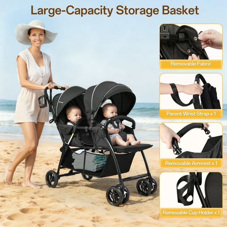 Vomeast Double Stroller for Twins, Foldable Lightweight Travel Stroller for  Infant and Toddler, 5-Point Harness, Adjustable Canopy & Reclining Seat, ...
