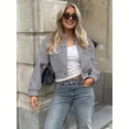 thumbnail image 3 of Females Solid Color Jacket Spring Casual Cropped Jackets Long Sleeve Zip Up Jacket Coat Outwear Grey L, 3 of 5