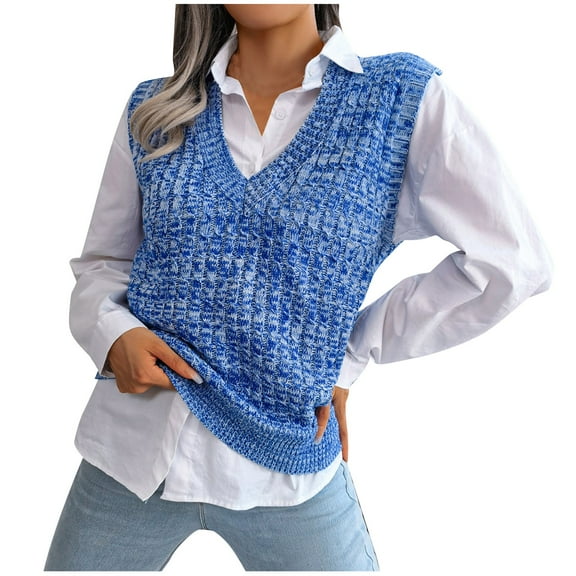 Women's Sweater Vests Casual V-Neck Pullover Shirt Collision Color Sleeveless Sweater Vest For Momen TBKOMH