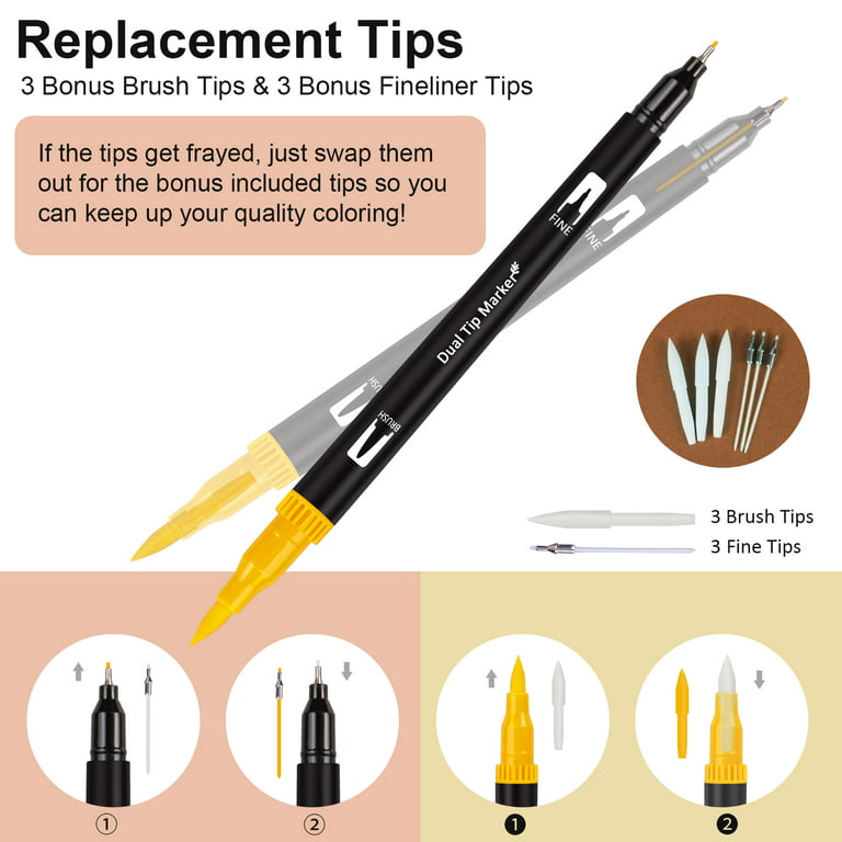  Dual Tip Brush Marker Pens, 18 Brush and Fine Tip Art Marker  Pens for Beginners Journaling Hand Lettering Writing Planner