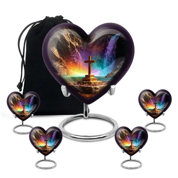 Yatskia Cross with Waterfall Little Cremation Keepsake Urn for Ashes Adult Brother and Sister, Large Memorial Burial Urns for Human Ashes Adult Female, (Heart 8 Inch and 3 Inch)