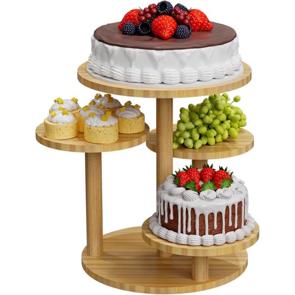 NEYCIL Cake Stand, 4-Tier Display Stand for 30 Cupcakes, Round Tower Display Premium Holder for Cake Cupcake, Wood Color