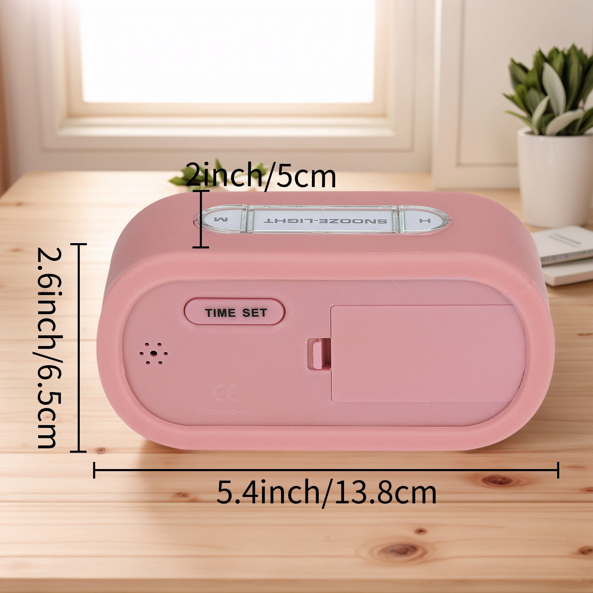 Unique Bargains 2 Pcs Oval Digital Alarm Clock Adjustable Alarm Snooze Pink/Gray