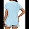 thumbnail image 4 of Camisetas Básicas de Verano de Corta con Cuello en V para Mujer, Elegantes, Informales, Holgadas, con Ojales, Conjuntos Bonitos y Fluidos Azul L, 4 of 6