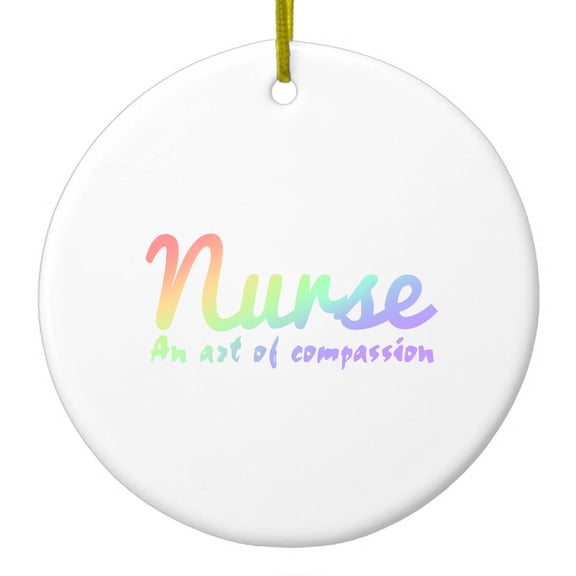 DistinctInk Hanging Ceramic Christmass Tree Ornament with Gold String - Great Gift / Present - 2 3/4 inch diameter - Nurse An Art of Compassion
