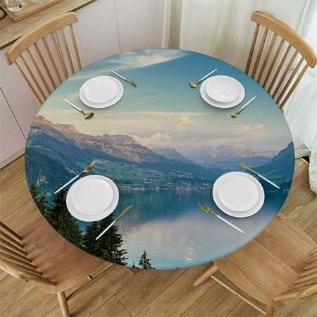 

Glacier National Park Print Round Fitted Tablecloth Waterproof Table Cover Fits 40 -50 Round Tables for Dinner Outdoor