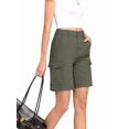 thumbnail image 2 of Women's Denim Pockets Cargo Knee Length Elastic Waist Jorts Shorts for Casual Summer Green S, 2 of 7