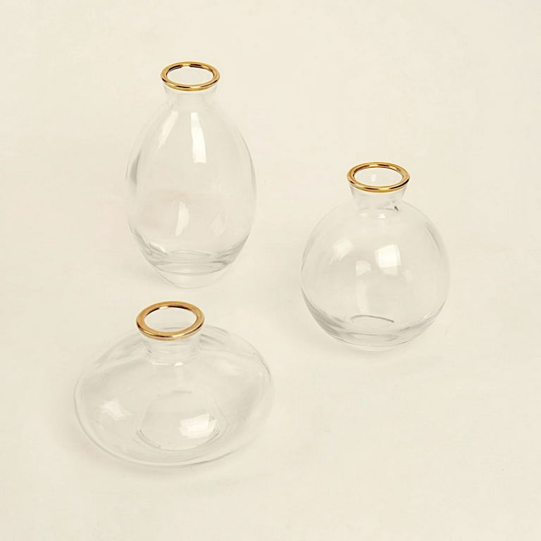 BalsaCircle 3 Clear Small Glass Flower Vases Metallic Gold Trim Table  Centerpieces Party Events Decorations 