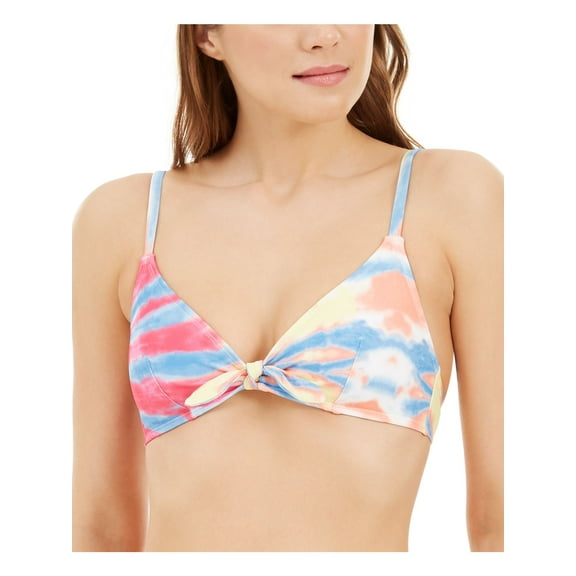 TOMMY HILFIGER Women's Pink Tie Dye Stretch Removable Cups Tie-Front Lined Adjustable Deep V Neck Swimsuit Top M