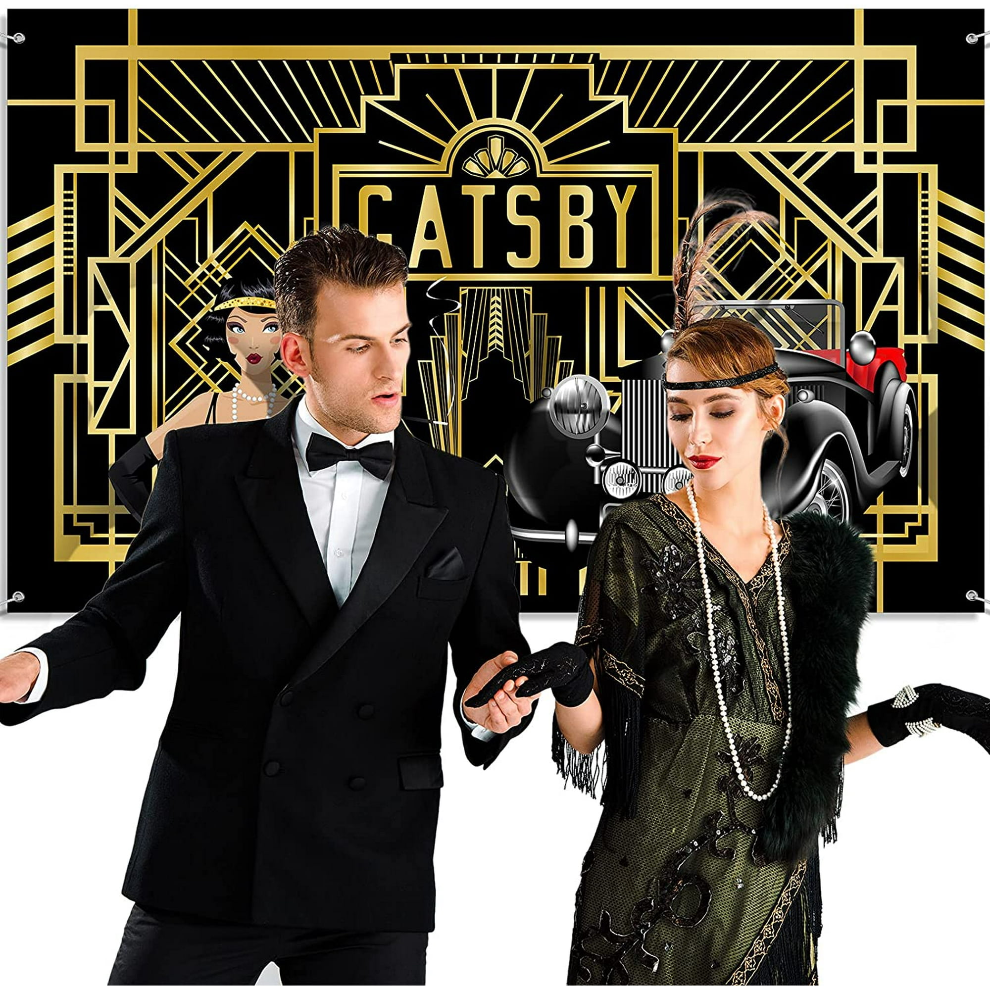 6.1 x 3.6 ft The Great Gatsby Photography Backdrop 1920s Theme Backdrop Roaring 20s Gatsby Themed Party Decor Black and Gold Banner Background Photo Booth Prop for Wedding Art Vintage Dance Jazz