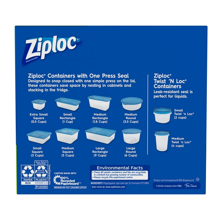 Ziploc® Brand, Food Storage Containers With Lids, Leftover Pack Variety,  Smart Snap Technology, Small, Square, Deep Square, Mini Rectangle,  Rectangle, 10 Ct, Food Storage Containers