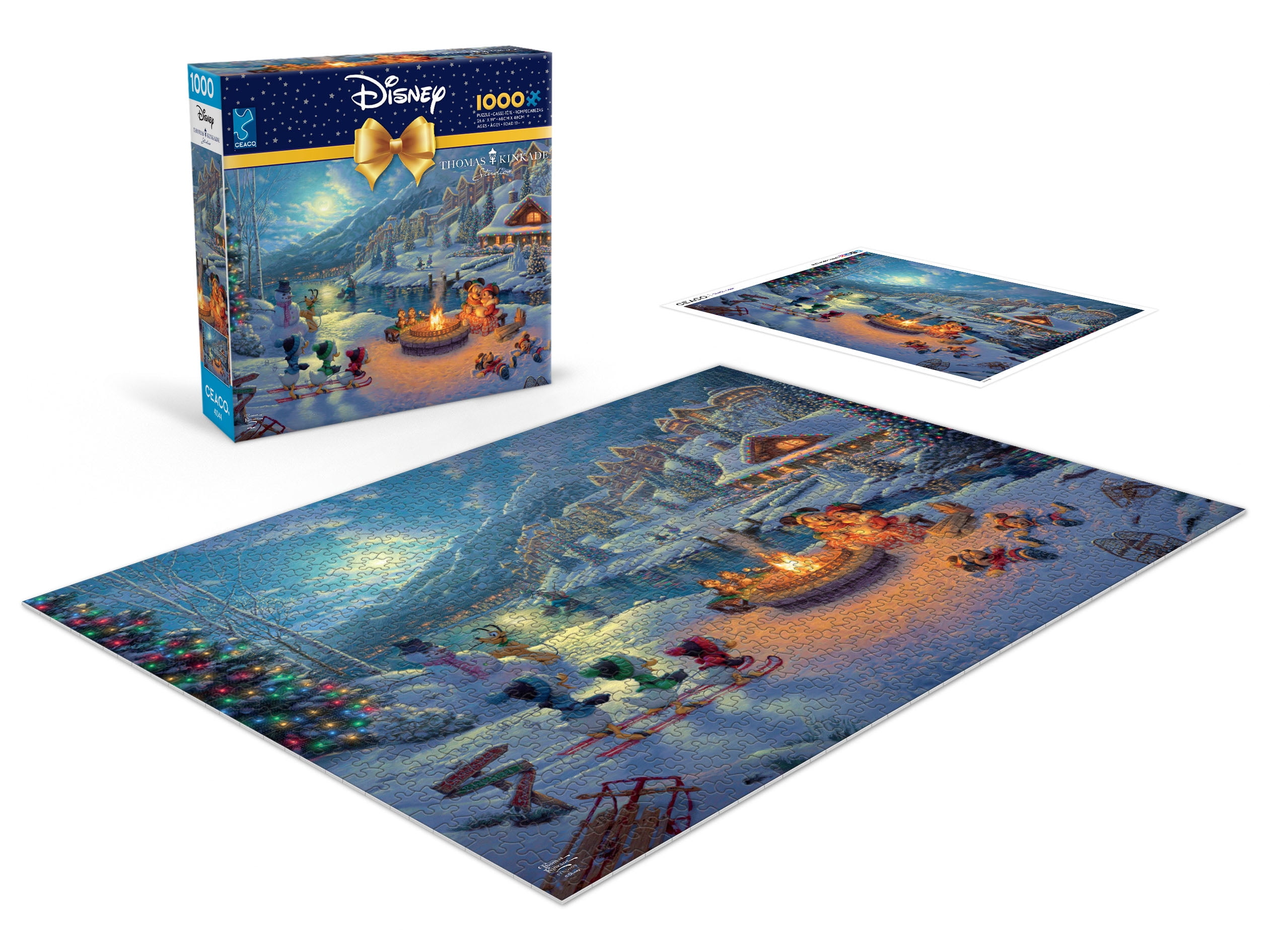Ceaco Thomas Kinkade Mickey and Minnie Christmas Lodge 1000-Piece Interlocking Jigsaw Puzzle for Adults Ages 14+