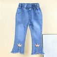 thumbnail image 2 of SERTG Girls Fashion Print Slim Jeans Elastic Waist Casual Kids Spring Summer Full Length Pants Jeans Everyday Trousers(Light Blue#2,11-12 Years), 2 of 9