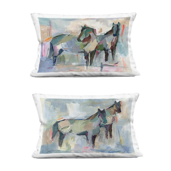 Stupell Industries Ambiguous Horse Visages 14" x 20" Animals Print Polyester Decorative Pillow Set, Zip Closure 2 Count