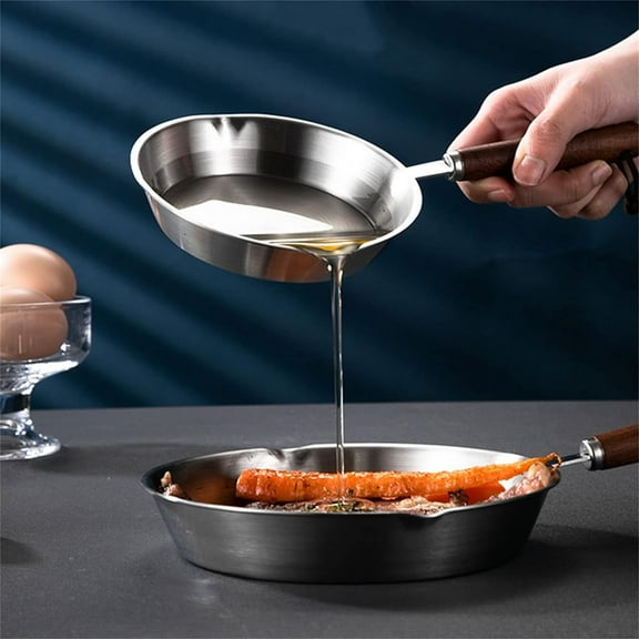 RAPOBRIX Mini Stainless Steel Fry Nonstick Pan – Non Stick One Egg Frying Pan with Solid Wood Handle, 6.3 Inch Cooking Use in the Oven, on the Stov...