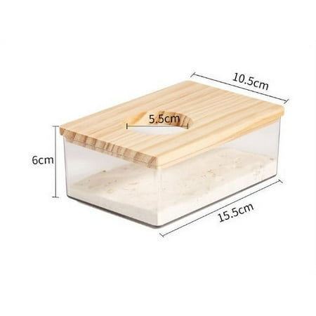 

Hamster Sand Bath Box Transparent Acrylic Small Animals Shower Bathtub with Wood Lid