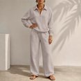 thumbnail image 4 of Smupbvky Womens Half Zip Sweatsuits Collared Long Sleeve Pullover and Wide Leg Pants Casual Fall 2 Piece Workout Set (S, Khaki), 4 of 7
