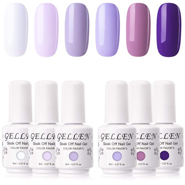 Gellen Gel Nail Polish Kit Purple Garden Series Lavender Violet Orchid 6 Colors Popular Purple Palette Gel Polish Nail Art Home Gel Manicure Set Walmart Com